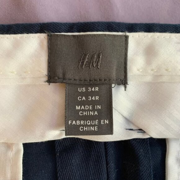 H&M Slim Fit Cotton Chinos - Dark Blue - 34R - Picture 2 of 2